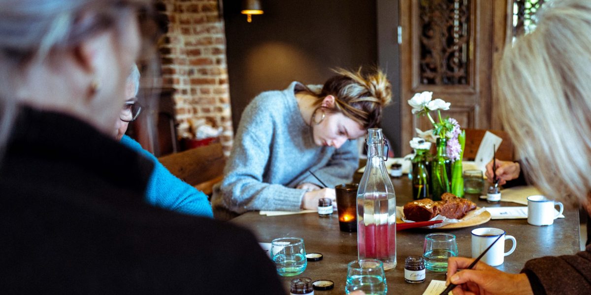 Taster Calligraphy Workshop in the No.11 kitchen at Langham House